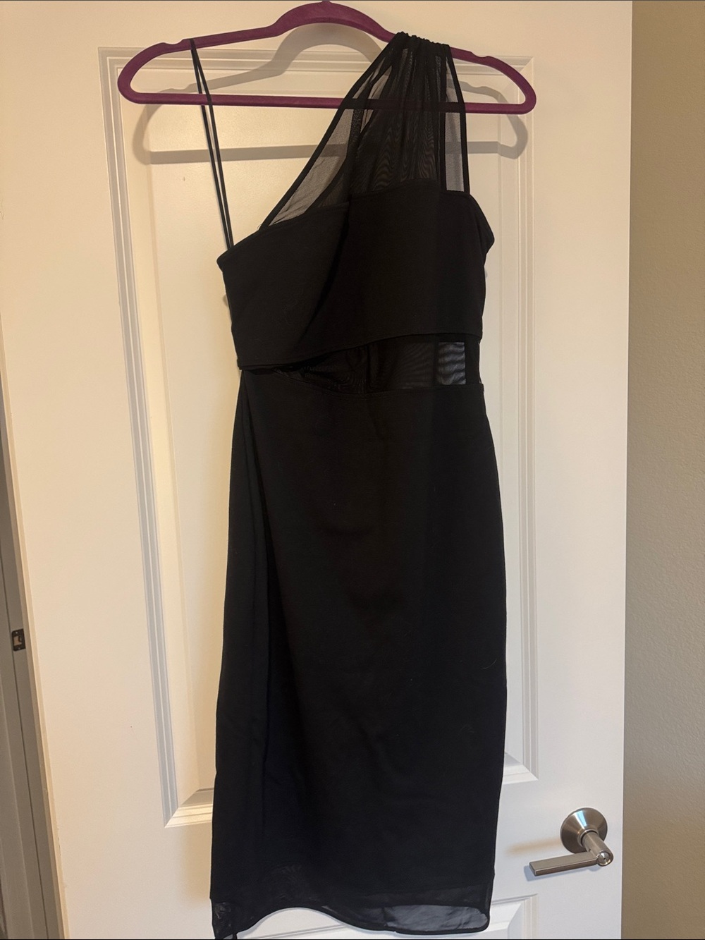 Express Black One-Shoulder Mesh Accent Dress